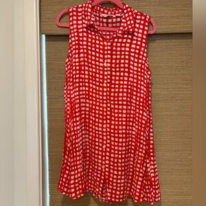 Red and White Sleeveless Checkered Dress